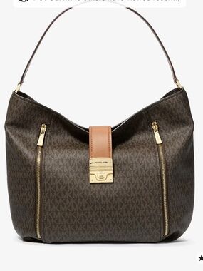 Michael Kors Addie large signature logo Brown Shoulder Hobo with Tan Strap